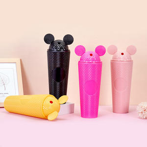 Bouteille d'eau de sport unisexe 1000ML en plastique de dessin Panda 1000ml bouteille d'eau thermique à boire direct avec paille - Product Image 2