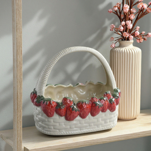 Cestini di frutta <span class=keywords><strong>in</strong></span> <span class=keywords><strong>ceramica</strong></span> di fragole più venduti per decorazioni natalizie e contenitori per pane versatili - Product Image 1