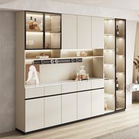 Buffet de rangement |   Buffet de salle à manger moderne avec portes vitrées et éclairage LED, armoire de rangement de cuisine intégrée avec espace à vin