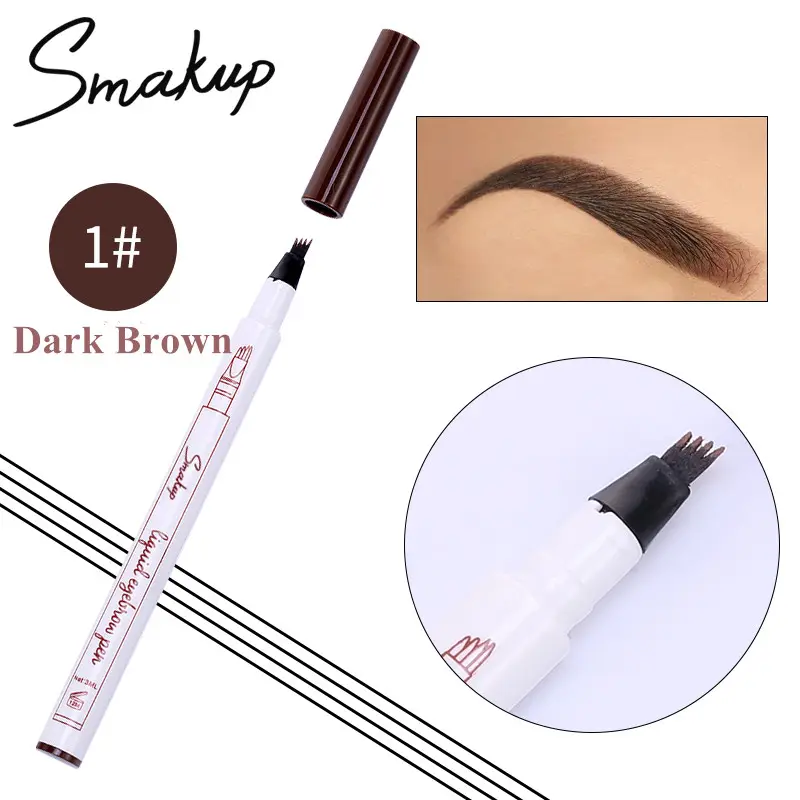 Liquid Microblading Smoke Gray Eyebrow Pencil. - Waterproof, Long-Lasting, Natural, 4-Point Fork-Tip Eyebrow Pen
