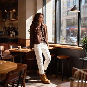 Elegante Conjunto de Chaqueta y Pantalón de Lana Marrón para <span class=keywords><strong>Mujer</strong></span>, Cálido y Suave, de Dos Piezas, Sudadera <span class=keywords><strong>con</strong></span> Capucha y Pantalón de Pierna Ancha de Cintura Alta - Product Image 2