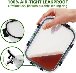Bộ 5,10 Hộp Đựng Thực Phẩm Bằng Thủy Tinh, Hộp Đựng Thức Ăn Bằng Thủy Tinh Có Nắp Đậy Chống Rò Rỉ, An Toàn Cho Lò Vi Sóng & Tủ Đông - Product Image 2