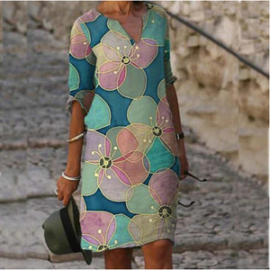 Vestido Holgado con Cuello en V y Estampado Floral, para Primavera y Otoño, Talla Grande, Estilo Profesional - Product Image 3