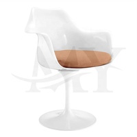 Fauteuil de salle à manger design en fibre de verre Fauteuil tulipe confortable en métal Coussin en tissu tulipe Chaise de restaurant style royal