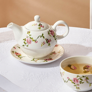 Ensemble de tasses à thé et théière empilables en céramique pour une personne, grande capacité, tasse à thé en porcelaine fleurie avec soucoupe - Product Image 4