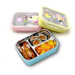 Factory direct sales 800ML 3-compartment rectangle 304 stainless steel lunch box Bento kids lunchbox
