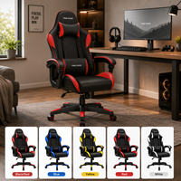 Fauteuil Ergonomique Relevable en Cuir PU de Haute Qualité, Fauteuil Inclinable Pivotant, Chaise de Gaming Sportive Noire RGB, Réglable en Hauteur