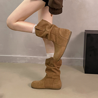 Bottes mi-mollet souples pour femmes, talon compensé dissimulé, en daim, bout rond, avec languette à replier, bottes tendance, 3 couleurs.