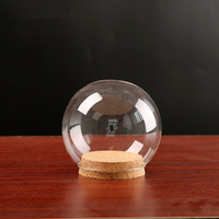 Cloche en verre borosilicate transparente décorative faite à la main pour baptême, avec base en bois et bouchon en liège, design minimaliste