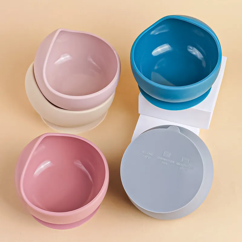 New Design Food Grade Silicone Bowl Baby Feeding Talheres Recém-nascidos Bpa Livre Forte Sucção Baby Bowls