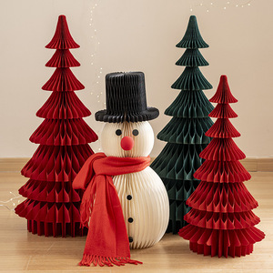 Đồ trang trí Giáng sinh hình người tuyết xếp hình tổ ong 3D, chất liệu giấy, kiểu dáng cây thông Noel, số lượng đặt hàng tối thiểu thấp, tạo không khí lễ hội, trang trí nhà cửa, kích thước 1m. - Product Image 3