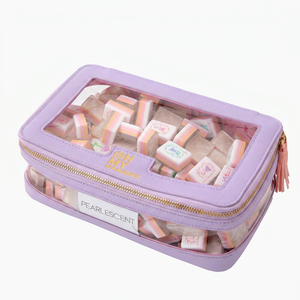 Sac de rangement de luxe portable pour Mahjong et Poker, en PVC transparent, style américain, avec fermeture éclair et poignée à franges, durable, pour le divertissement - Product Image 3