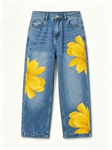 2026 <strong>Women</strong> <strong>Yellow</strong> Floral Print Cropped Wide Leg <strong>Jeans</strong> High Waist Light Wash Loose Ankle Denim <strong>Jeans</strong> - Product Image 6
