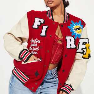 Custom <b>Women</b> Varsity <b>Jacket</b> Stand Collar <b>Lightweight</b> Breathable Canvas Winter Printed Multi Color - Product Image 1