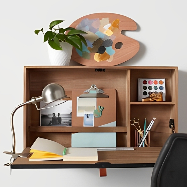 Wall Mounted Computer Desk Floating Folding Writing Standing Desk with Storage Shelf
