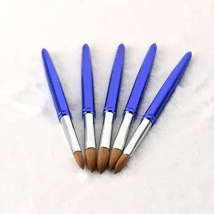 Popular Blue Metal Handle Oval Hair Nail Art Brushes Size 8/10/12/14/16/18 100% Pure Kolinsky Acrylic Brush For Crystal Powder