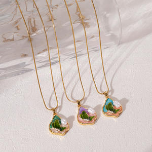 高品质新款油画珐琅不锈钢18k镀金吊坠时尚饰品项链女批发 - Product Image 3