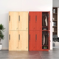 Armoire de rangement métallique 4 portes à verrouillage par pousser-tirer, motif bois, pour sacs de sport, vestiaire personnel, dortoir et salle de sport