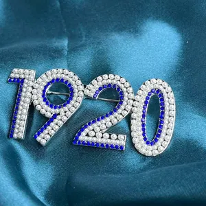 Sorority Jewelry Zeta Phi Beta blau weiß Jahrzahl Revers-Stift Perle Strassstein 1920 Brosche Frauen