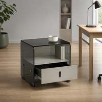 Table de chevet moderne en bois écologique faite à la main, 1 tiroir, finition laquée blanche, tiroir flottant avec mécanisme de fermeture douce pour salle à manger