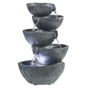 Duurzaam Hars Overlaat Fontein Outdoor Tuin Cascading 5 Kom Waterpartijen Indoor Met Verlichting