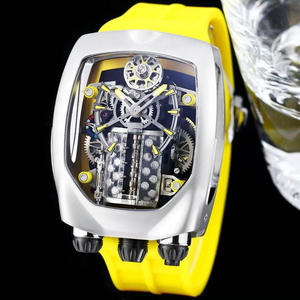 Montre automatique mécanique sportive de haute qualité, magnifique, brillante, lumineuse, à cadran ajouré, bracelet en caoutchouc, résistante à l'eau - Product Image 3