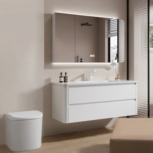 ตู้ห้องน้ำไม้เนื้อแข็งสไตล์ฝรั่งเศสพร้อมอ่างล้างหน้าแบบรวมในตัว - Product Image 1