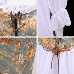 Renaissance Dress Women Off The Shoulder Corset Dress White Floral Print A Line Chiffon Costume Cosplay Princess Fairy Elf - Product Image 5