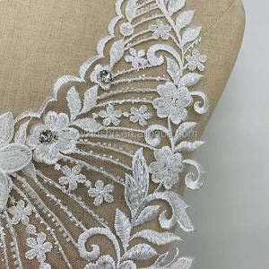 Blanc tridimensionnel perlé paillettes dentelle fleur autocollants haut de gamme bricolage costume <span class=keywords><strong>décolleté</strong></span> robe <span class=keywords><strong>voile</strong></span> décoration accessoires - Product Image 5