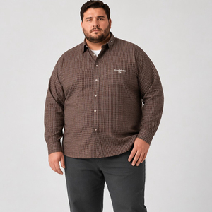 Chemise à carreaux boutonnée pour homme, manches longues, brodée, vintage, en coton, décontractée, grande taille, surdimensionnée, 6XL 7XL - Product Image 4