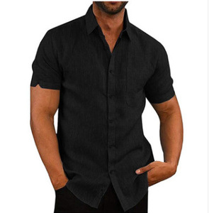2025 nuevas camisas informales de manga corta con botones para hombre, cuello redondo, ajuste holgado, tela de punto de 200 gramos, estampado Digital, diseño de estampado liso - Product Image 2
