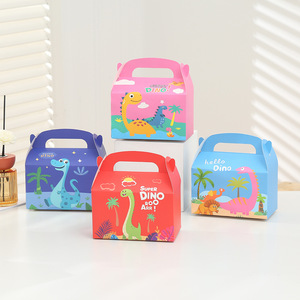 Dino Theme Paperboard Gift <b>Boxes</b> With Handle Four Color Printing Self Erecting Rectangle Shape For Party Favors - Product Image 2