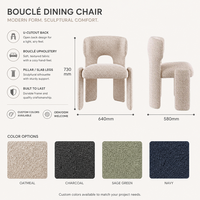 Chaise de salle à manger moderne en bouclette crème, avec découpe en arc et dossier ailé, pieds en colonne, pour hôtels, restaurants, cafés et usage commercial (OEM & ODM, vente en gros)