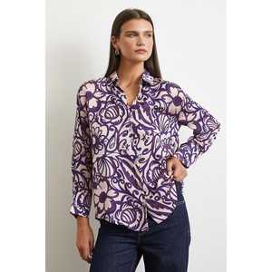 Chemise en satin à fleurs mangue pour femme, violette, boutonnée, décontractée, à porter au quotidien - Product Image 4