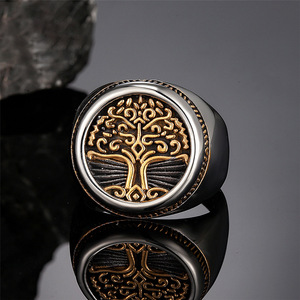 Nordic Tree Of Life <b>Ring</b> Stainless Steel Vintage Two Tone Embossed Unisex Punk Jewelry Gift - Product Image 1