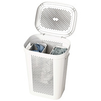 Panier à linge fin et moderne Mind Reader 60L, léger, avec couvercle ventilé, en plastique, lot de 2, blanc