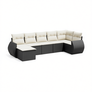 Conjunto de Sofá de Jardín de Ratán Negro con Cojines Crema, Muebles de Exterior de Diseño Contemporáneo, Ratán PE Resistente al Agua y a los Rayos UV - Product Image 1