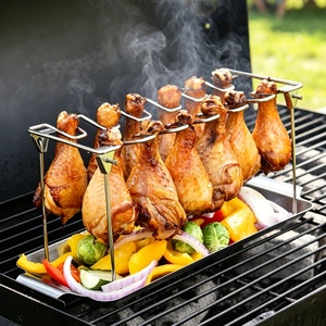Support vertical robuste en acier inoxydable de haute qualité pour cuisses et ailes de poulet, pour fumoir et barbecue, avec bac de récupération des graisses - Product Image 2