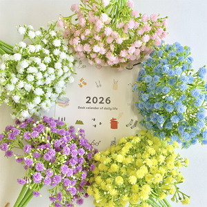 Bouquet de fleurs artificielles Qingyu Chronicle Baby's Breath en caoutchouc souple, blanc, rose, jaune, bleu, violet, décoratif - Product Image 1