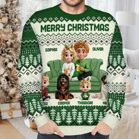 Dropshipping – Nouveauté : Sweat à capuche unisexe personnalisé effet 3D « Couple mignon avec enfants et chiens », style « Ugly Sweater », pour femme