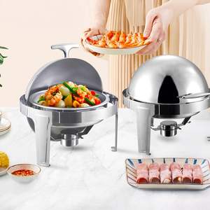 Calentador de comida redondo de acero inoxidable Db 6L con tapa enrollable de vidrio para fiestas y decoraciones de mesa - Product Image 4