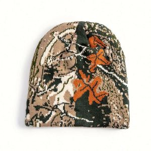 Custom Order Outdoor Street Style Acrylic Camouflage Jacquard <b>Leaf</b> Knitted Beanie Hat - Product Image 6