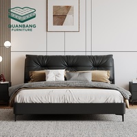 Meubles de chambre à coucher modernes de luxe italiens, lit en cuir, taille king ou queen, lit double haut de gamme pour chambre principale, lit en cuir noir, lit moelleux