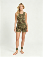 Tank Top Wanita Motif Camo Ukuran Besar Streetwear dengan Pinggang Elastis Atasan Tanpa Lengan Wanita