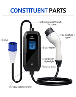 Chargeur EV portable 7kW 32A Type 2 Plug and Play avec écran LCD, courant réglable, câble de charge mobile pour usage domestique CE ROHS