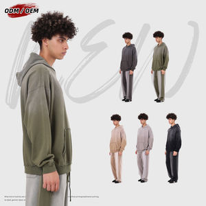 Sudadera con capucha estilo americano de algodón puro, holgada, con efecto desgastado, lavado batik y degradado. - Product Image 3