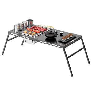 Table de barbecue extérieure pliable en aluminium, base rectangulaire à tréteaux, pour camping, pique-nique et vente ambulante - Product Image 1