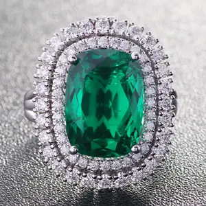 Grace and luxury 14k white gold lab grown Colombian emerald ring and necklace 2 in 1 perfect combination