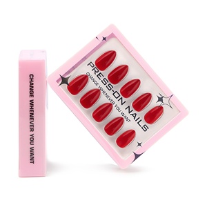 Faux ongles à presser haut de gamme, 30 pièces en boîte, couleur <span class=keywords><strong>rouge</strong></span> unie, en gel, courts, forme amande - Product Image 1