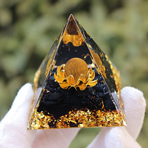 Pirámide de Obsidiana Ojo de Tigre y Loto, Resina Epoxi, Decoración Feng Shui para Escritorio, Suministros de Oficina, Paquete Individual - Product Image 4